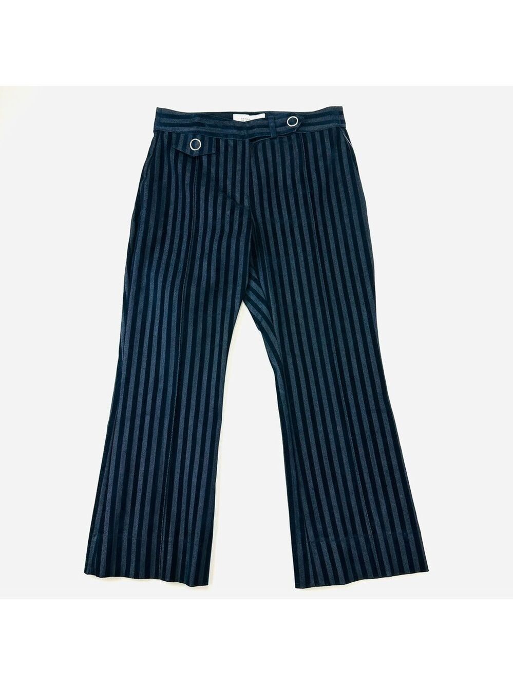 Derek Lam Navy Velvet Cotton Striped Crop kick Flare Trousers Sz 8